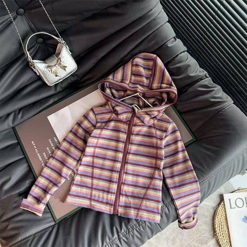 女童春装外套2026新款洋气儿童时髦韩版条纹连帽上衣女孩春秋衣服