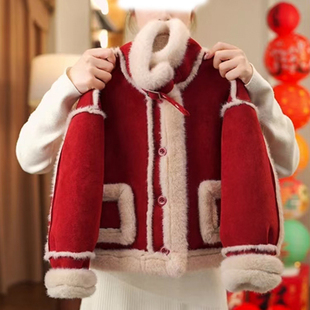 女童冬装外套2026新款洋气儿童时髦麂皮拼接毛毛衣小女孩冬季上衣