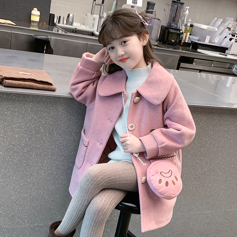 女童秋冬外套2025新款儿童毛呢中长款加厚风衣冬装小女孩呢子大衣