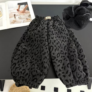 女童冬装裤子2025新款洋气儿童加绒加厚豹纹弯刀裤女孩冬季束脚裤