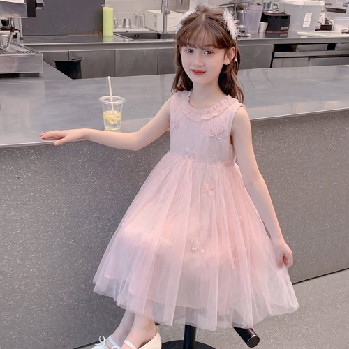 女童连衣裙夏2026新款儿童时髦洋气花边领无袖公主裙女孩夏款裙子