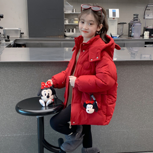 女童棉服冬季2025新款儿童网红洋气加厚羽绒棉袄女孩冬装红色外套