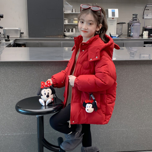 女童棉服冬季2025新款儿童网红洋气加厚羽绒棉袄女孩冬装红色外套