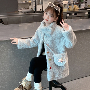 女童外套2026新款秋冬款儿童网红洋气时髦中长款加绒加厚冬装大衣