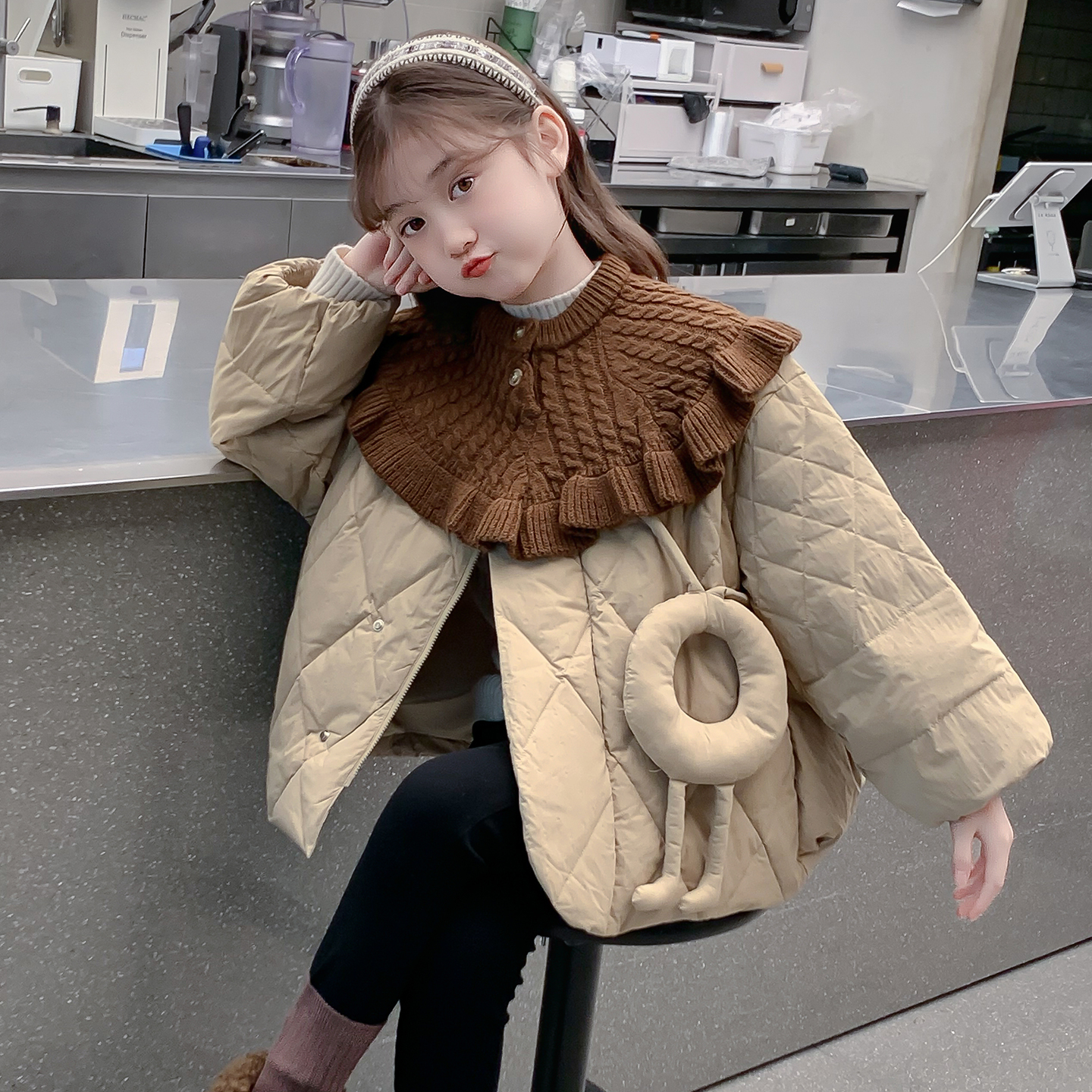 女童外套秋冬款2025新款儿童洋气夹棉加厚棉服小女孩冬装羽绒棉袄