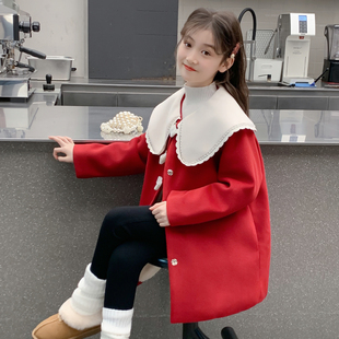女童外套2025新款冬装儿童网红洋气时髦长款夹棉加厚女孩呢子大衣