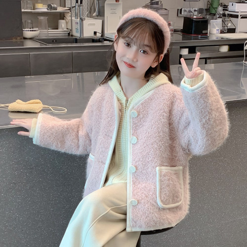女童秋冬外套2026新款儿童网红洋气小香风加厚毛呢大衣女孩冬装潮