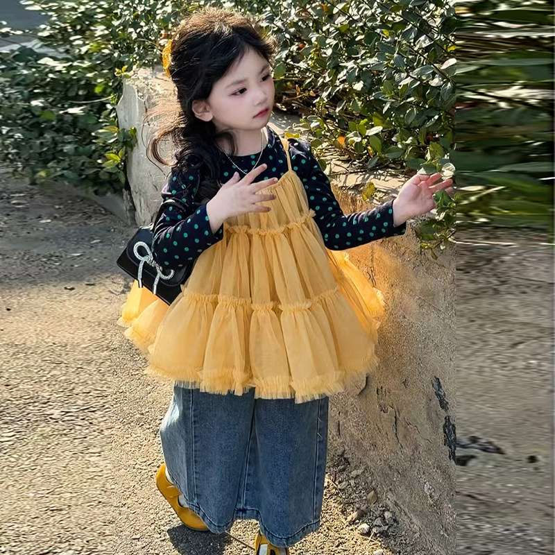 女童夏装套装2026新款儿童洋气好看波点背带裙三件套女孩夏季衣服