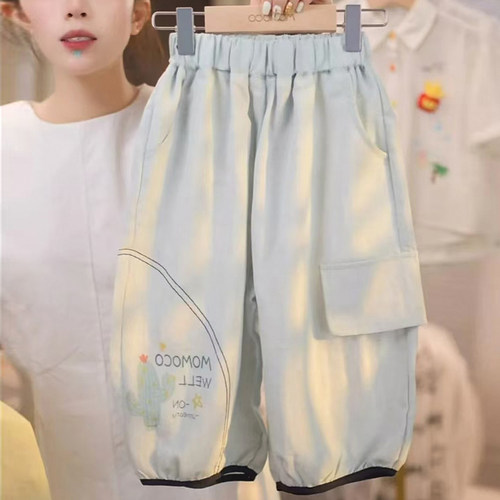 女童裤子夏季薄款2026新款洋气儿童时髦印花休闲裤女孩夏装牛仔裤