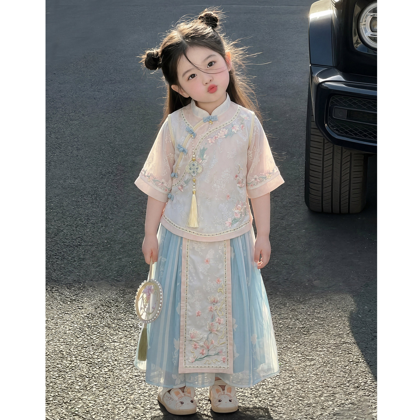 女童汉服夏季2026新款洋气儿童国风中式唐装两件套女孩夏装裙子潮图片
