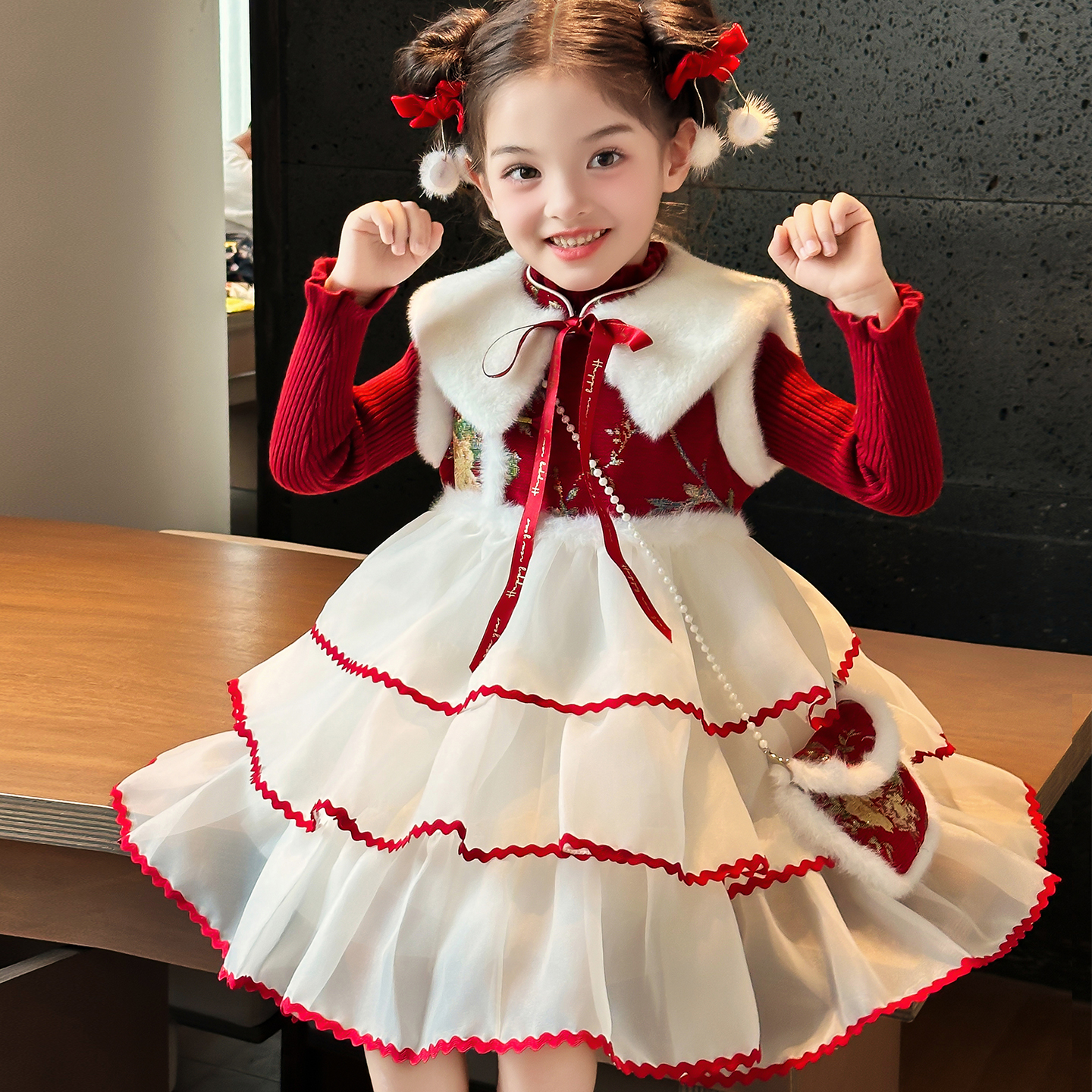 汉服女童连衣裙2025新款儿童网红洋气国风加厚公主裙女孩冬季裙子