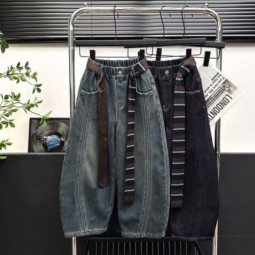 女童裤子冬装2025新款洋气儿童时髦加绒加厚牛仔裤女孩冬季弯刀裤