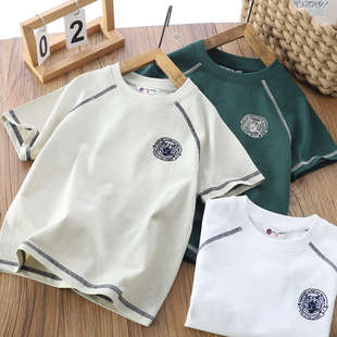 男童短袖t恤2025新款夏季纯棉宽松薄款韩版休闲潮牌痞帅风中大童