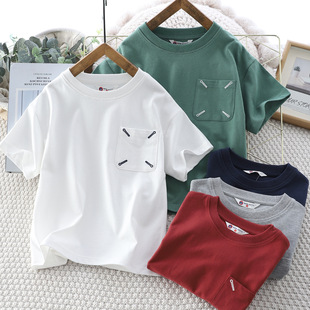 男童短袖t恤a类纯棉品牌纯色简约白色日系痞帅风2025新款休闲潮牌