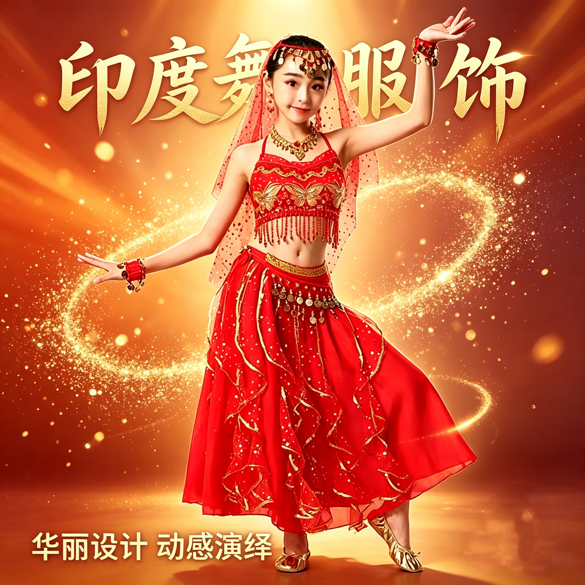 儿童印度舞演出服女童肚皮舞表演服六一少儿天竺民族新疆舞蹈服装