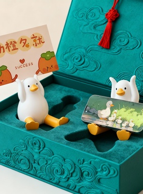 卡通鸭子树脂手机支架桌面摆件
