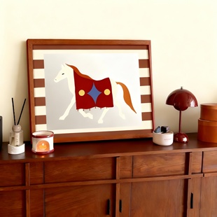 复古怀旧实木相框装饰画挂墙条纹马匹图案客厅玄关壁画