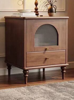 复古法式实木床头柜拱形门抽屉