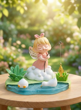 韩系卡通天使钓鱼少女树脂摆件