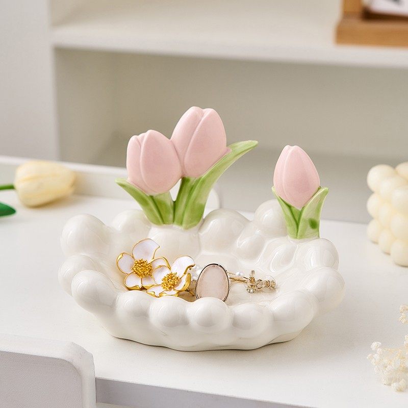 手工郁金香花朵收纳盘陶瓷摆件家居装饰桌面整理盘,收纳整理,收纳盘,淘宝优惠券,粉丝福利购,淘宝优惠卷