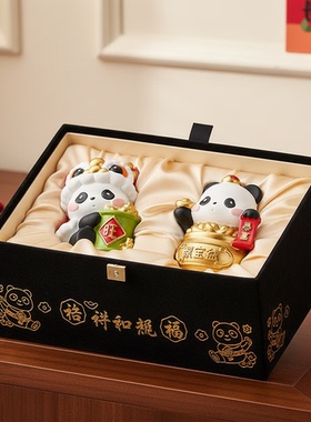 新中式熊猫桌面摆件祝福