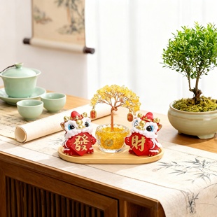 国潮财神桌面摆件招财树脂工艺新年装饰办公区12cm
