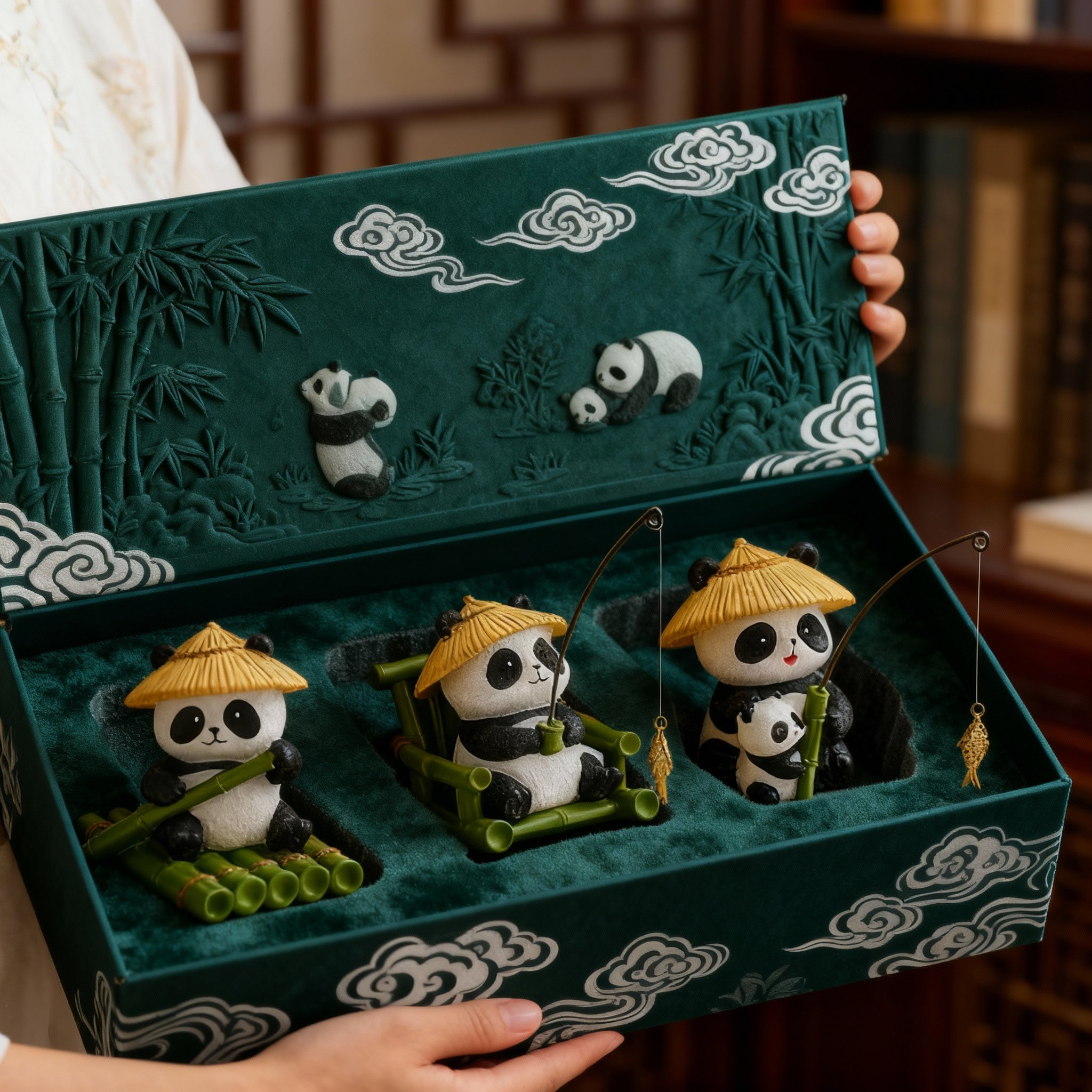 国潮熊猫树脂摆件礼盒装