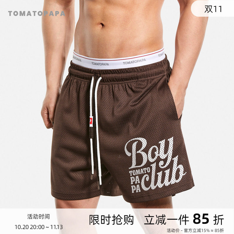 TOMATOPAPA复古潮流运动短裤男士夏季字母印花松紧腰街头休闲裤潮