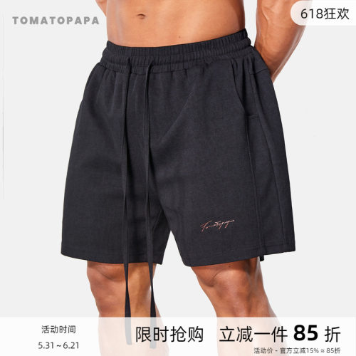 TOMATOPAPA运动短裤2026夏季男士宽松直筒抽绳五分裤松紧腰休闲裤