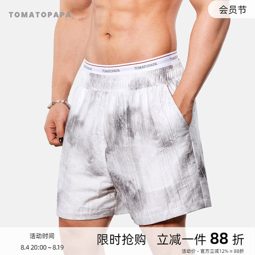 TOMATOPAPA男士休闲直筒短裤夏季宽松松紧腰沙滩裤舒适透气直筒裤