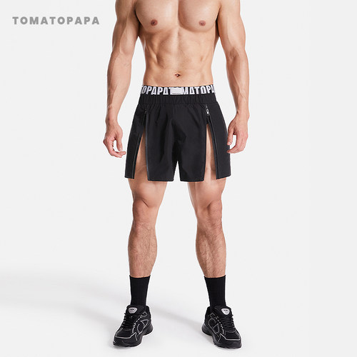 TOMATOPAPA夏季运动短裤弹力腰双拉链显臀腿壮时尚健身防水沙滩裤
