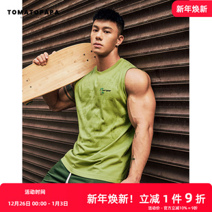 TOMATOPAPA背心23夏简约潮印花坎肩无袖 体恤健身运动青年男生上衣