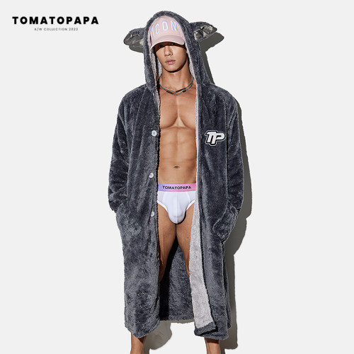 tomatopapa珊瑚绒男睡袍长睡衣