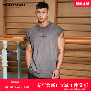 TOMATOPAPA原创美式 街头高街潮流坎肩背心男 复古水洗运动背心夏季