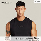 TOMATOPAPA简约背心男圆领坎肩潮牌字母印花基础百搭无袖 运动上衣