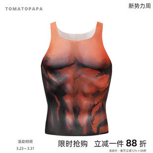 背心男 弹力网纱薄款 TOMATOPAPA美式 复古漫画红色恶魔肌肉运动修身