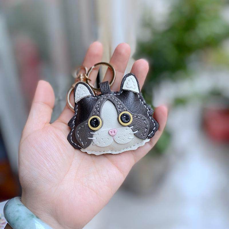 原创设计手工布偶猫咪开脸猫真皮车钥匙扣挂件可爱猫咪包包装饰