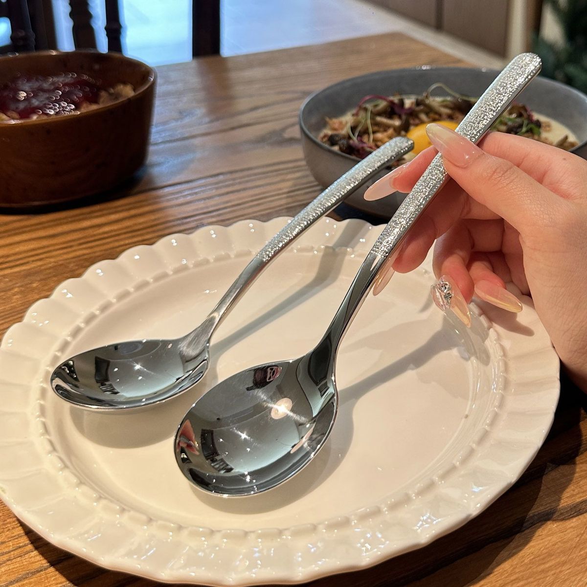 日式锤纹316喝汤吃饭勺高档精致