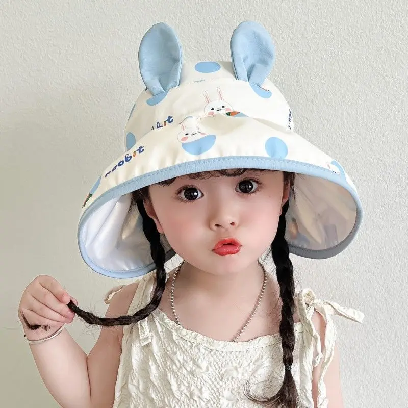 儿童防晒帽子夏季薄款女童可爱超萌宝宝遮阳帽防紫外线大帽檐防风