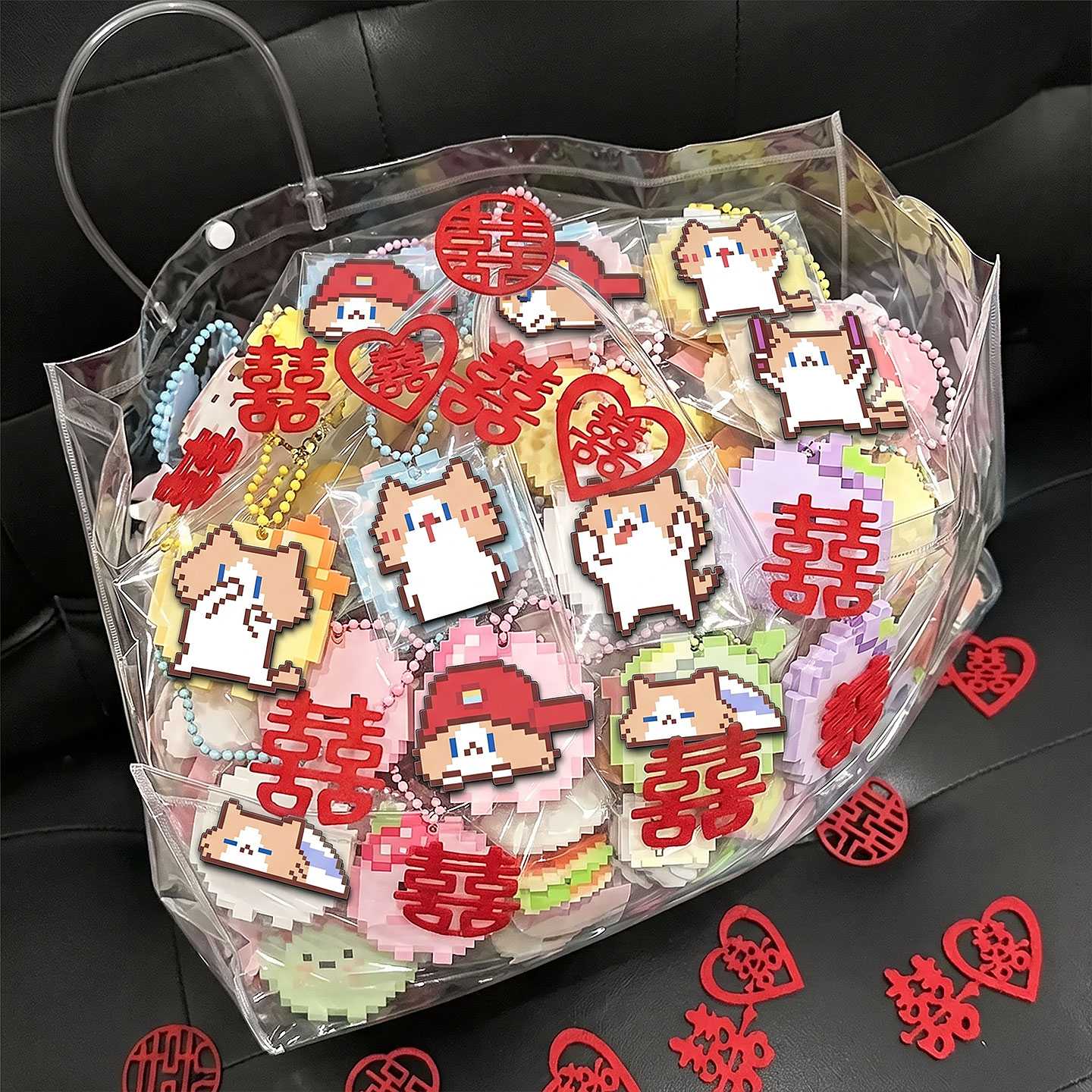 【备婚好物】婚礼抛洒娃娃仿拼豆挂件结婚互动小礼物挂饰退场道具