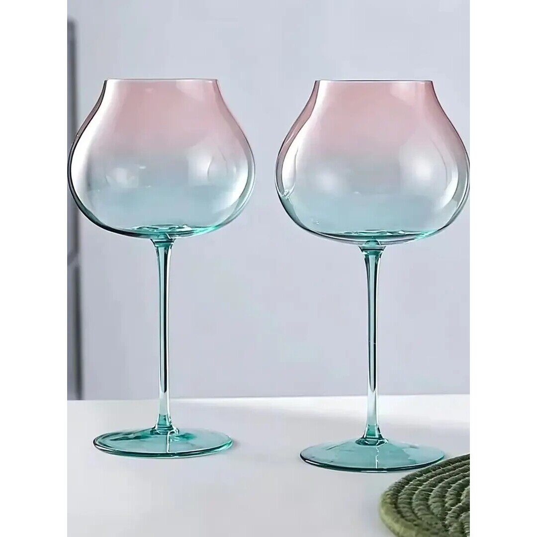[2只装]桃之夭夭渐变大肚红酒杯家用葡萄酒杯海月轻奢高脚杯
