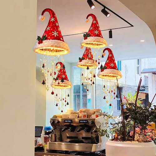 圣诞帽吊灯节日氛围布置商铺家居氛围感装饰christmas摆件门挂