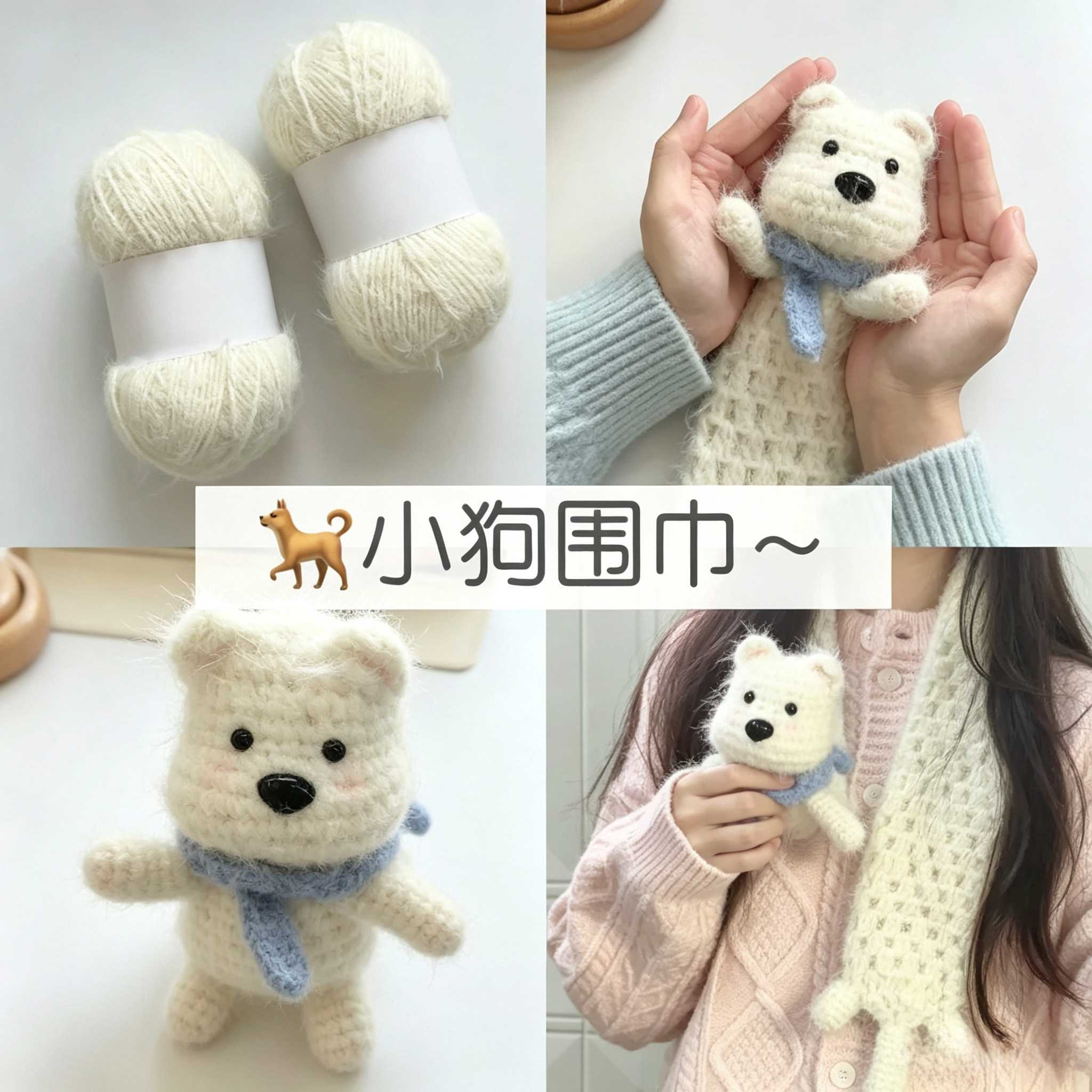 西高地小狗围巾手工diy毛线钩针编织材料包钩织围脖打发时间礼物