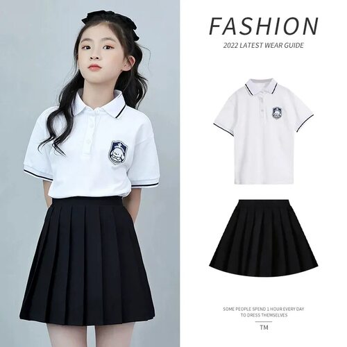 女童夏季时尚套装裙新款中大儿童短袖百褶裙JK制服洋气韩版两件套