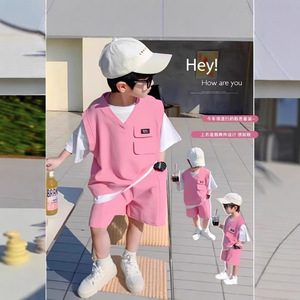 外贸2025新款男童夏装套装儿童短袖夏季帅气韩版夏款两件套衣服