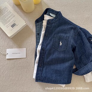 儿童牛仔衬衫秋季潮牌男童长袖上衣女童休闲衬衣宝宝春秋薄款外套