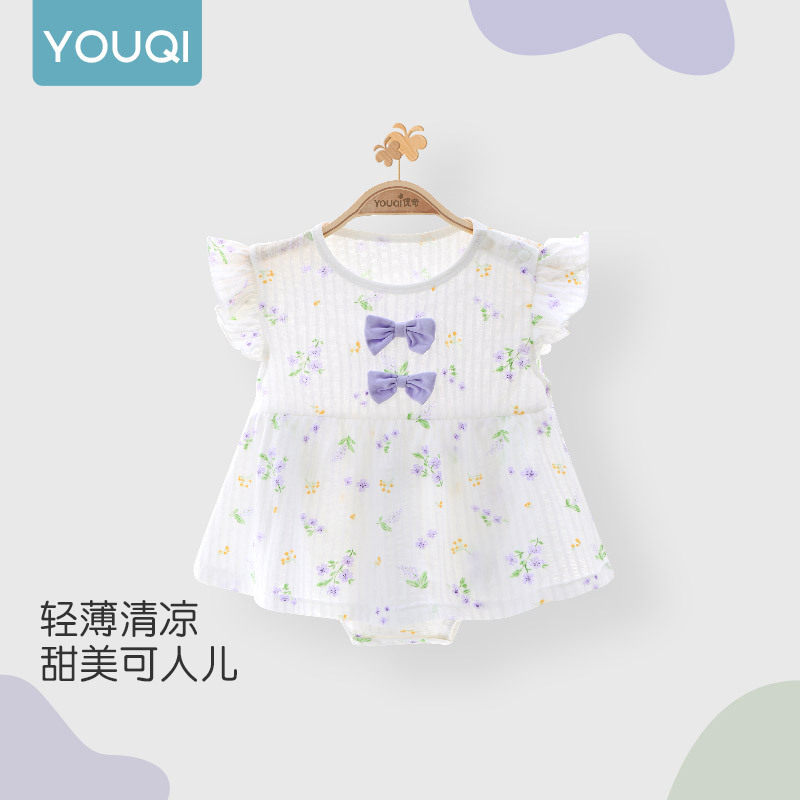 优奇女宝宝包屁衣连衣裙甜美婴儿连体衣夏季薄款衣服公主裙子夏装