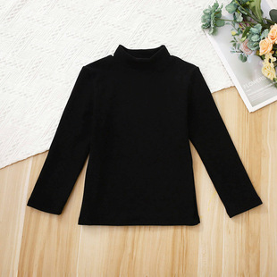 半高领儿童打底衫男童女童长袖德绒春秋冬季黑色纯色宝宝内搭上衣