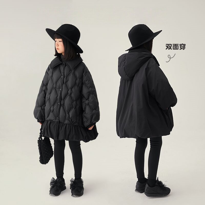 女童双面穿羽绒棉服中长款洋气韩版休闲棉袄棉衣外套冬装潮