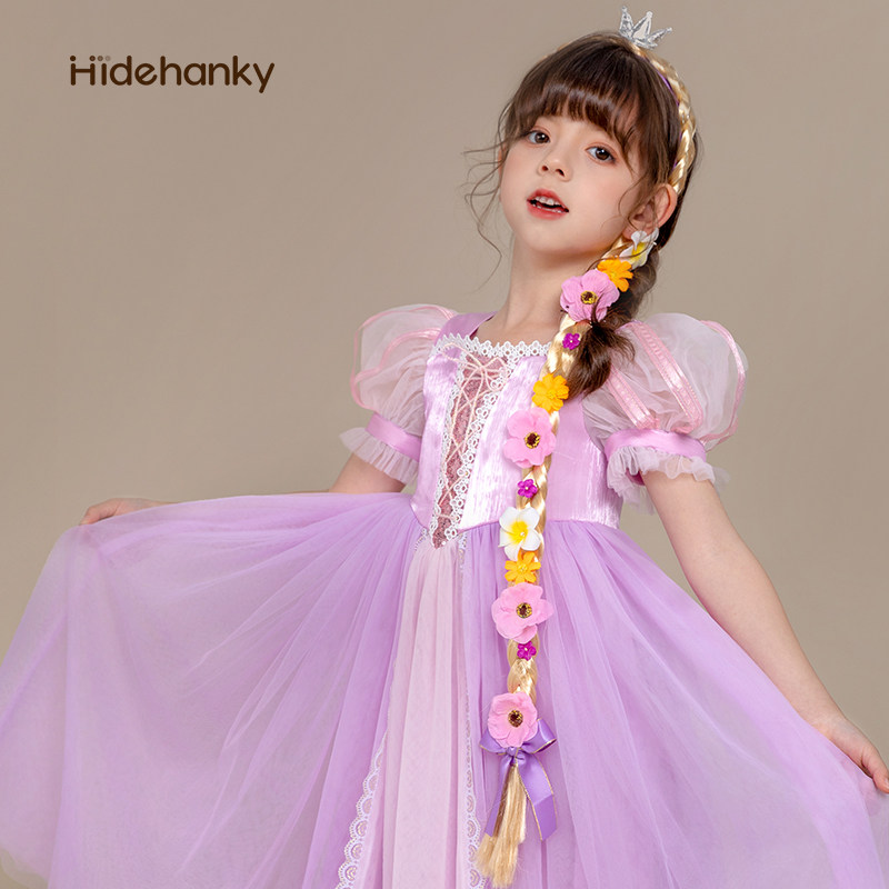 丢手绢童装夏季乐佩长发公主裙粉色女童纱裙生日礼服连衣裙蓬蓬裙